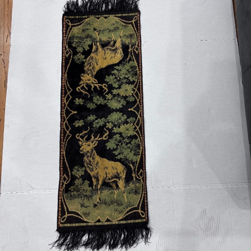 Vintage 1920s-1930s European Deer Tapestry Wall Hanging  Table Runner EXC Cond